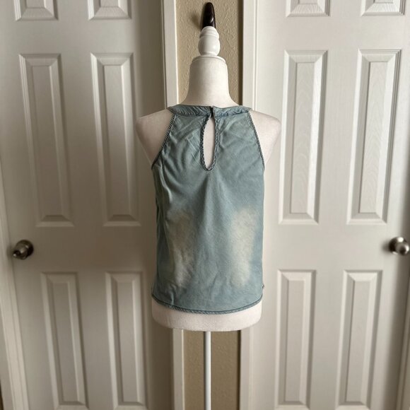 Vanilla Star Chambray Denim Sleeveless Tank Top Keyhole Back Blue Green Size M - Picture 6 of 8